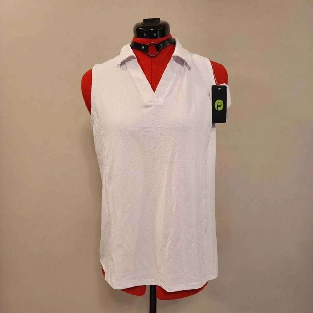 Pinspire Women’s White Sleeveless Golf Polo Top Shirt Size M UPF 50+